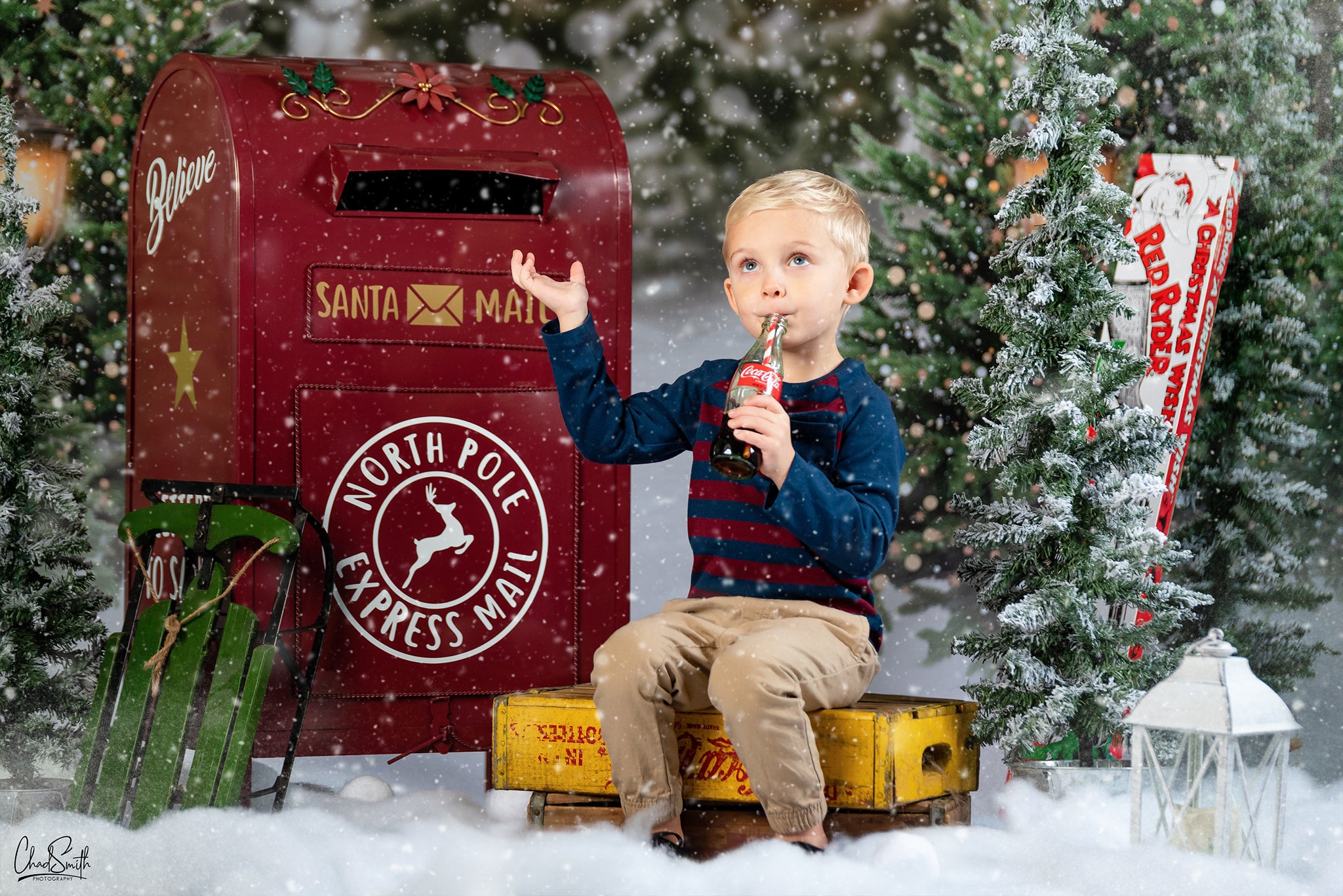 Kate Christmas Snow Forest Lights Backdrop for Photography -UK