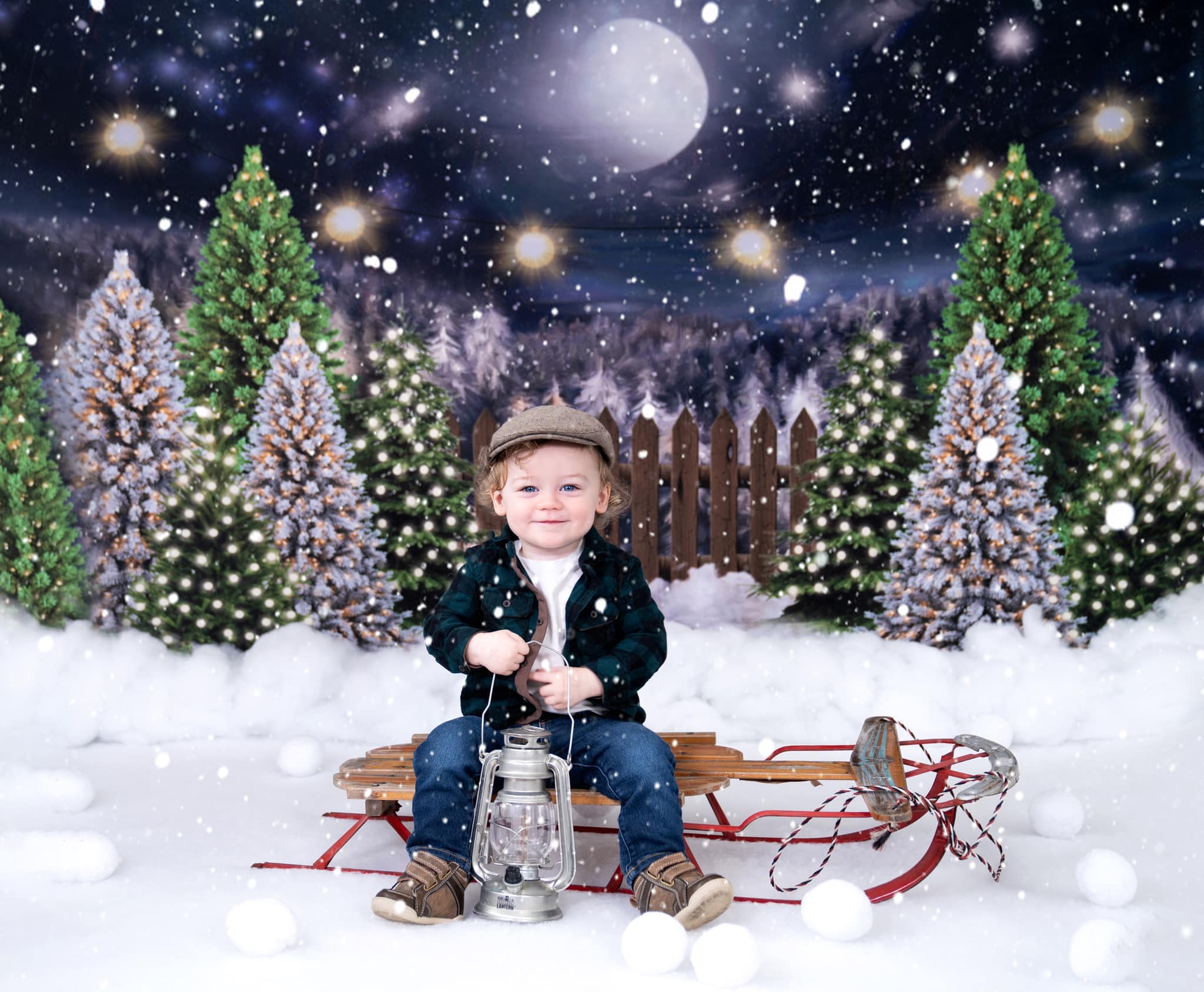 Kate Christmas Night Pine Trees Farm Winter Backdrop Designed By Jerry_Sina -UK
