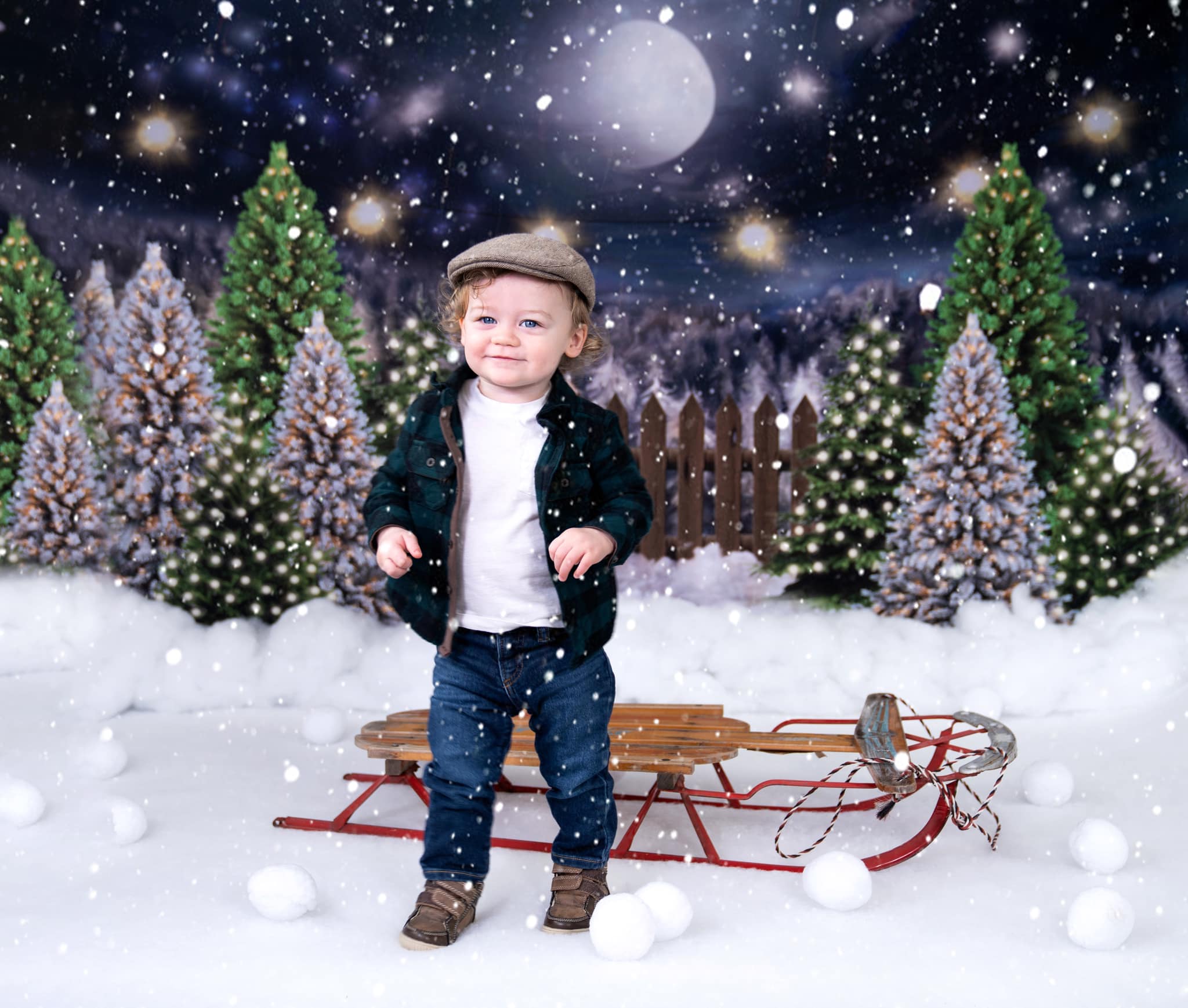 Kate Christmas Night Pine Trees Farm Winter Backdrop Designed By Jerry_Sina -UK