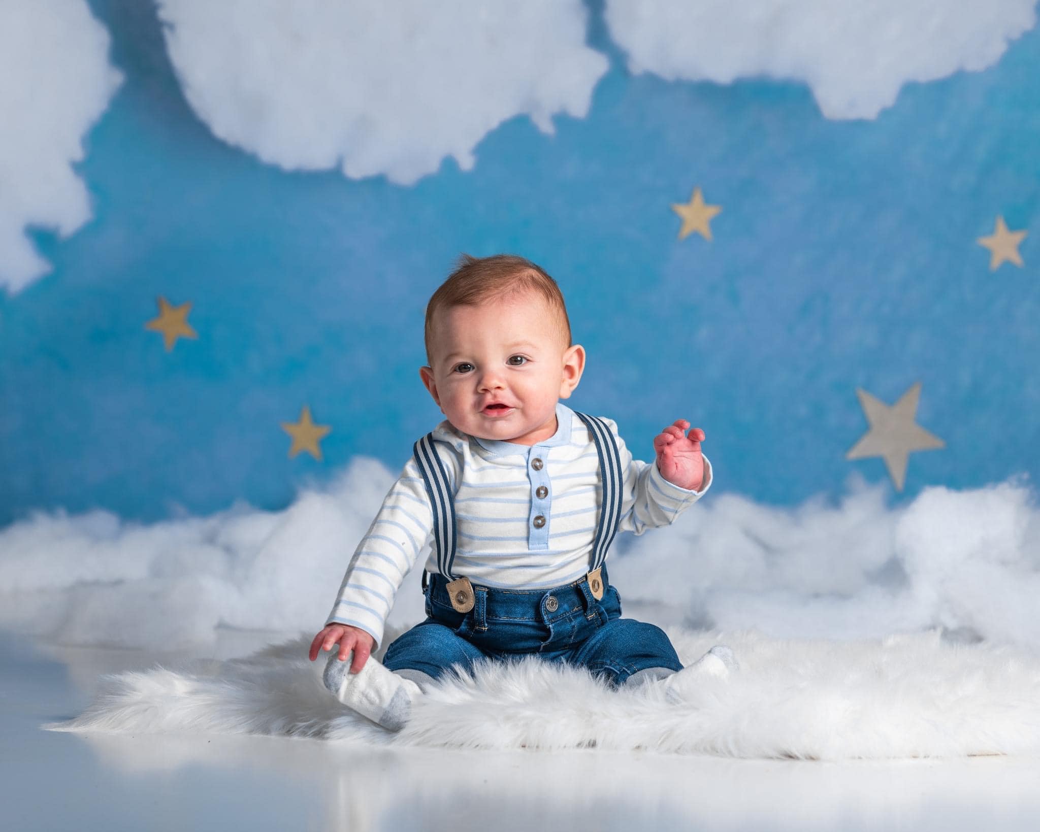 Kate Blue Cotton Candy Cloud with Stars Backdrop Designed By Rose Abbas -UK