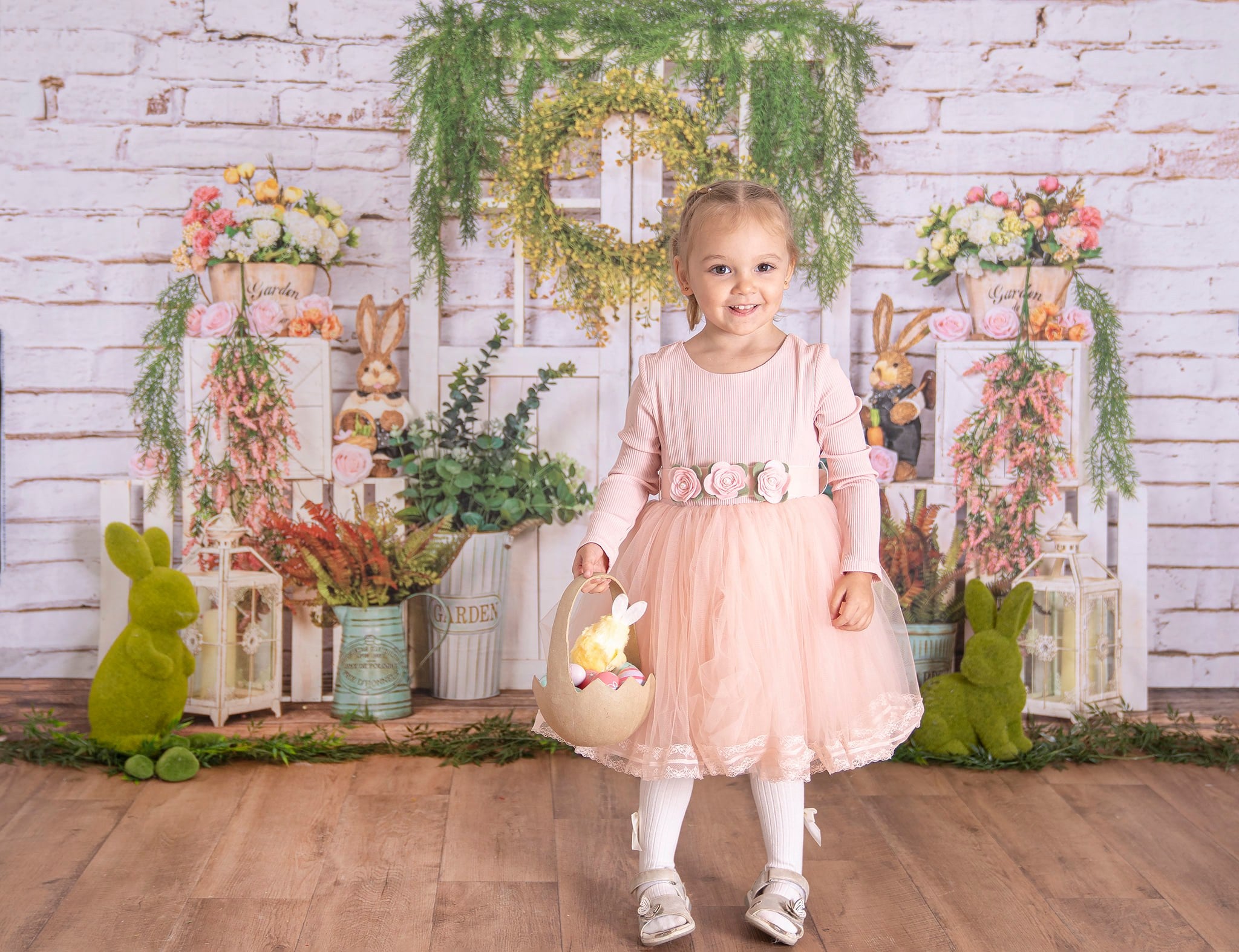 Kate Spring Vines Door White Brick Wall Backdrop Designed by Emetselch -UK