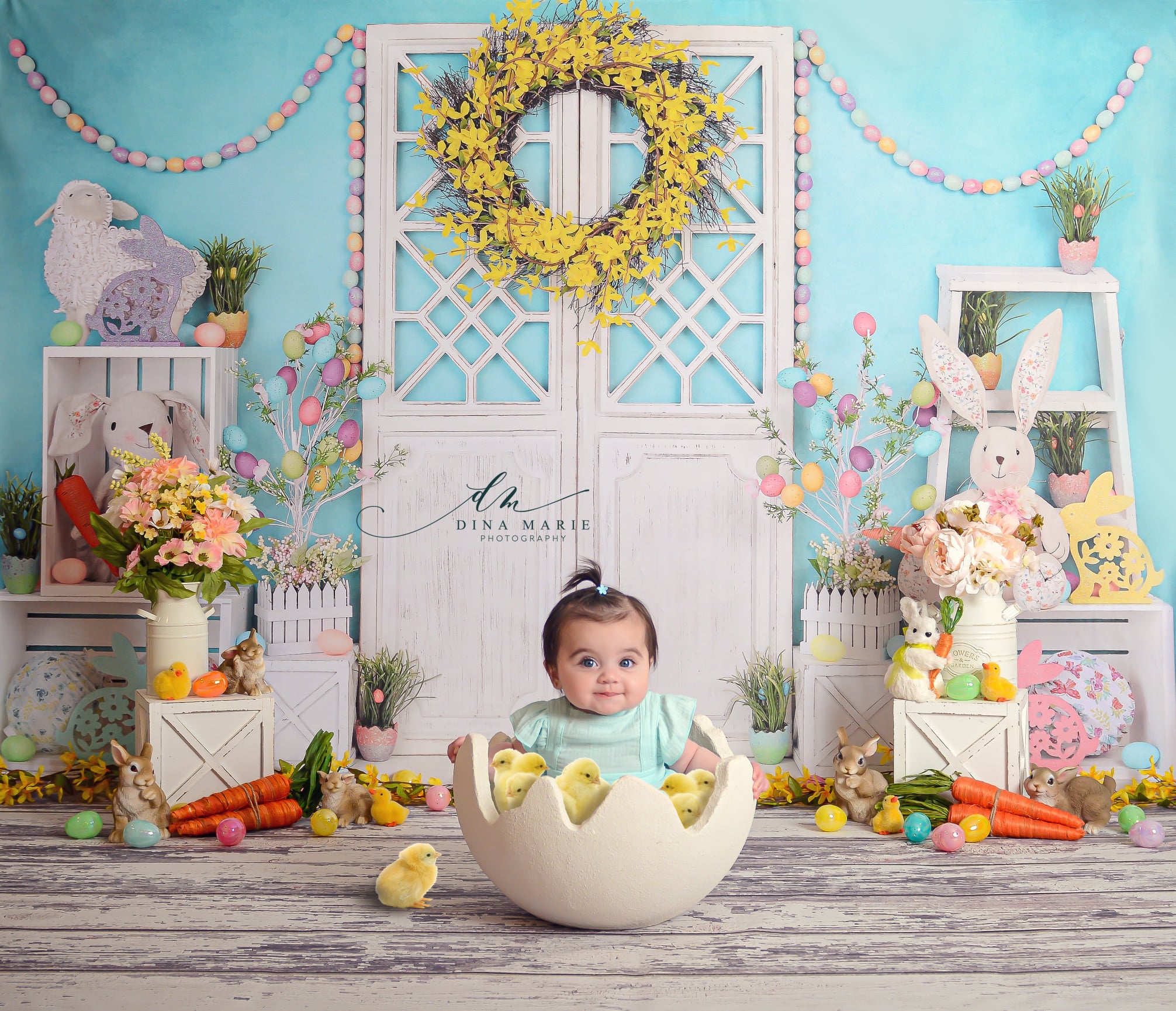 Kate Barn Door Easter Colorful Egg Cake Smash Backdrop for Photography -UK