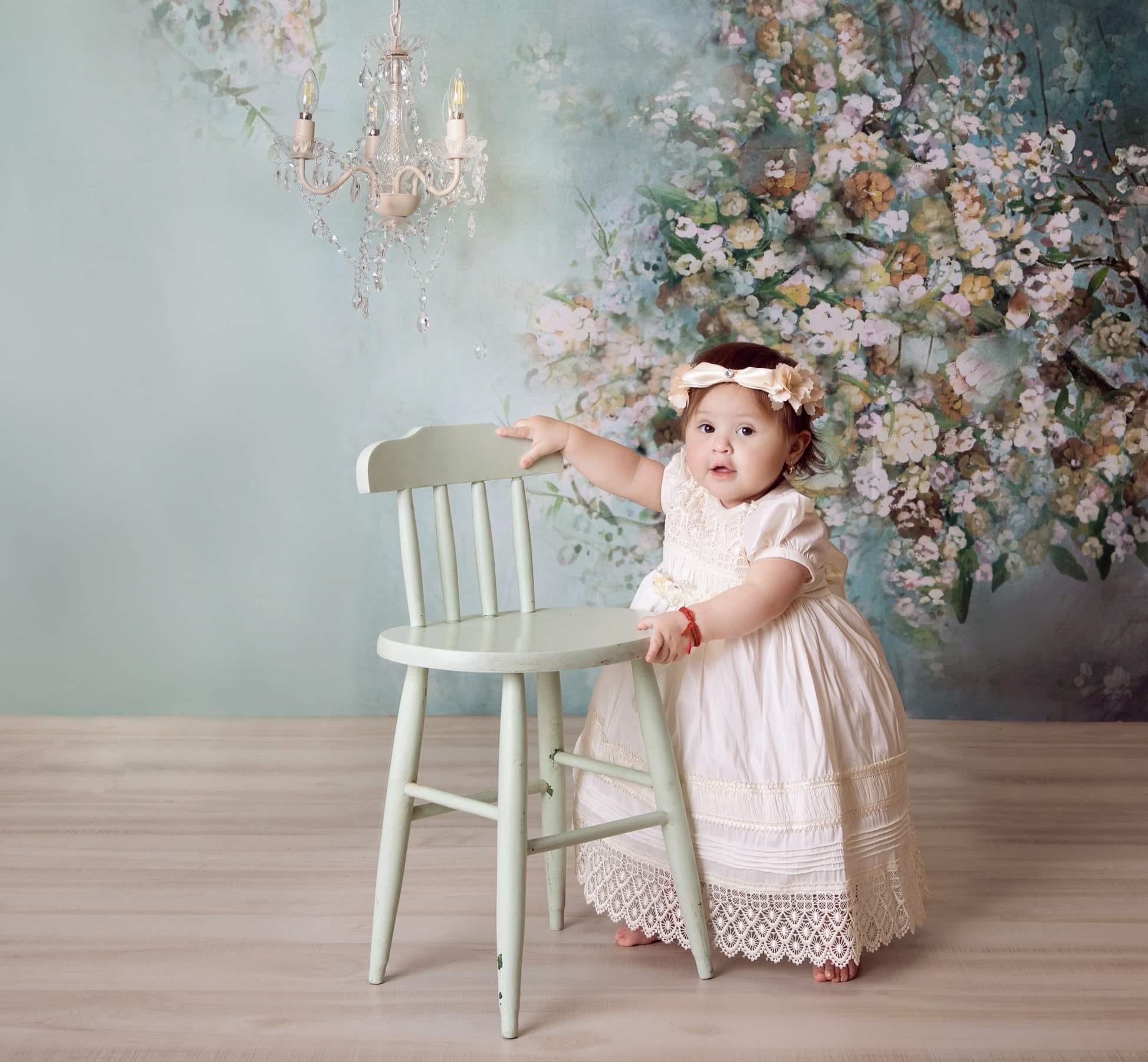 Kate Green Spring White Flowers Backdrop for Photography