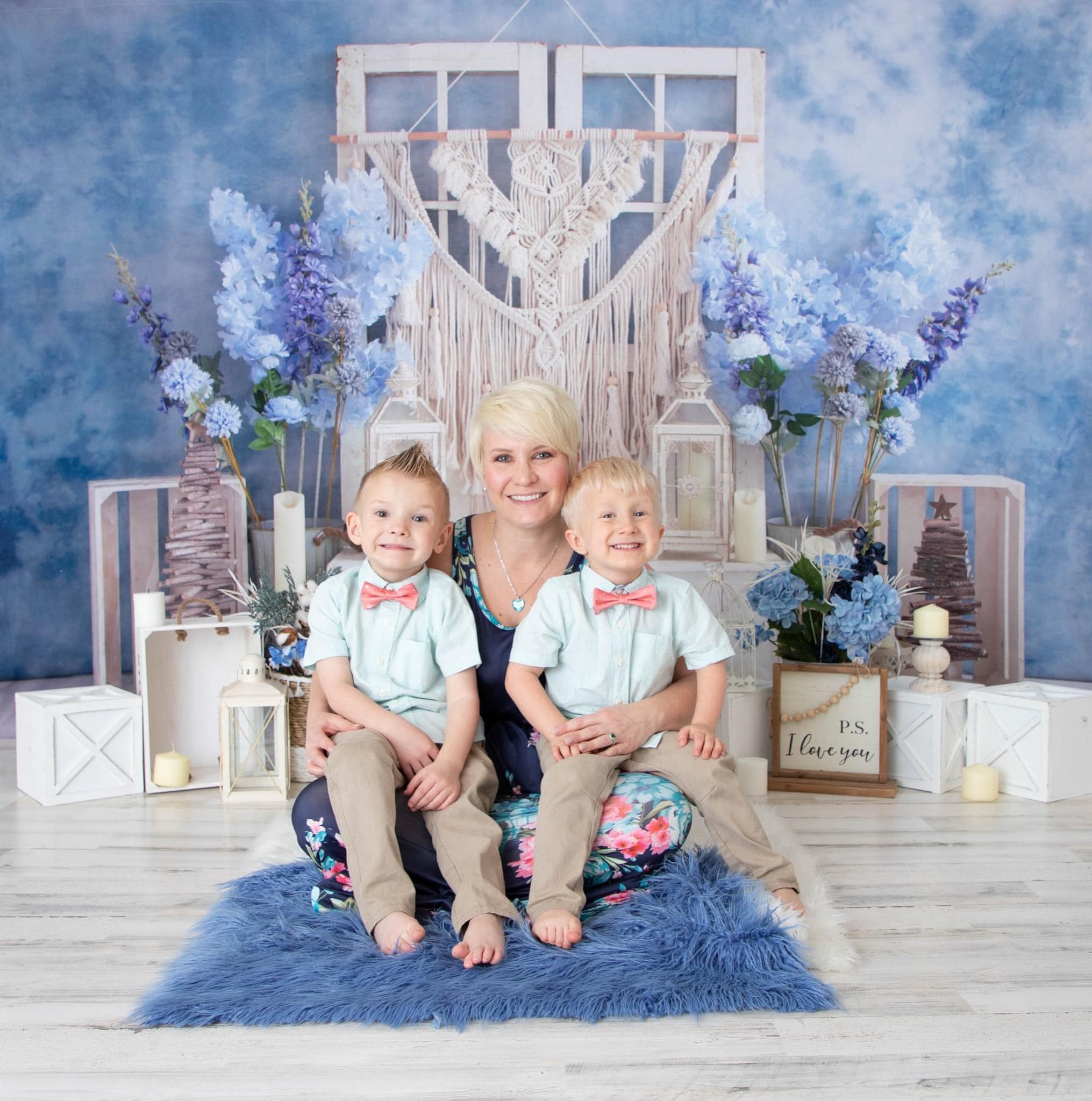 Kate Blue Floral Boho Backdrop Designed by Emetselch -UK