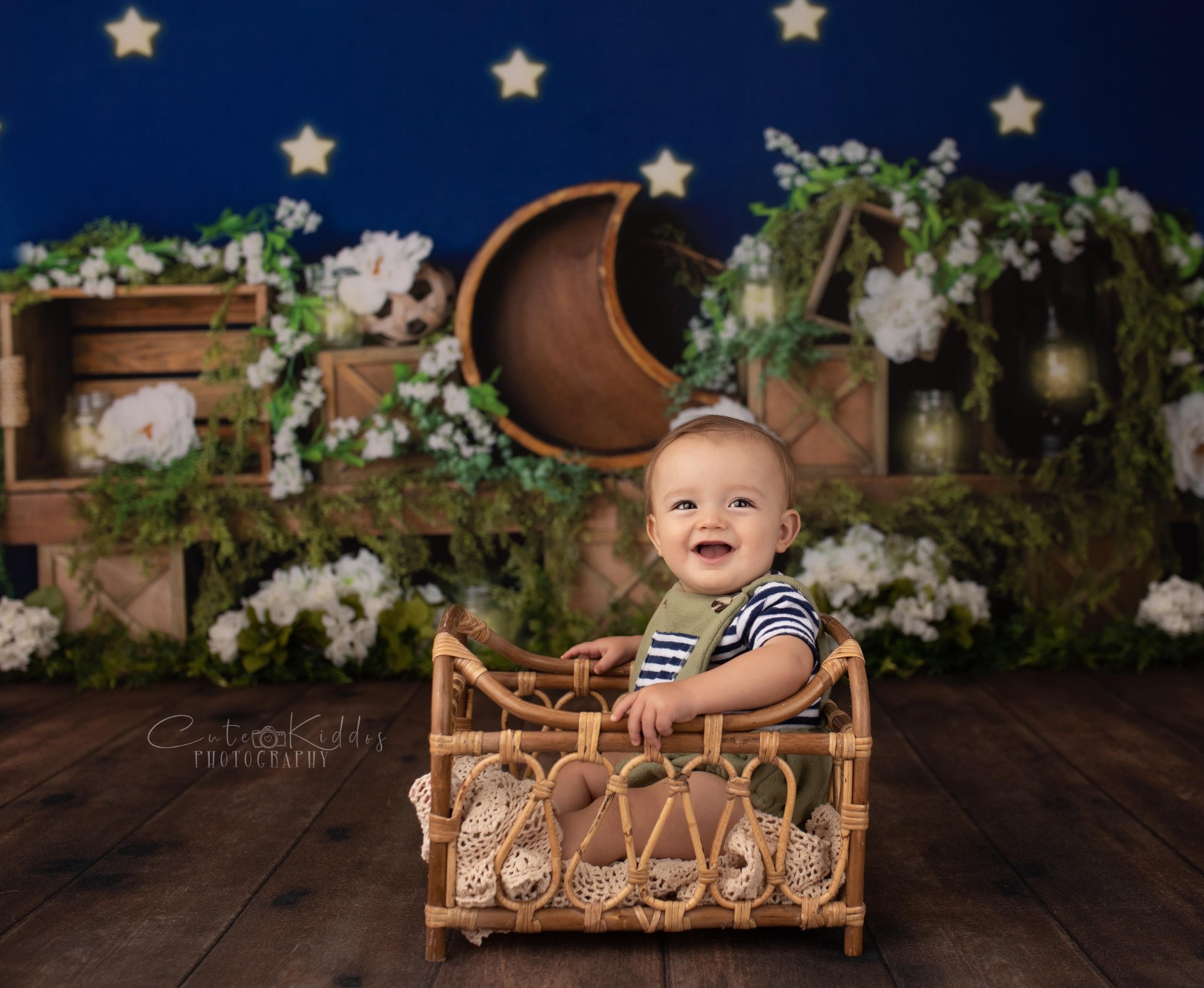 Kate Spring White Flowers Blue Stars Backdrop Designed By Megan Leigh Photography -UK