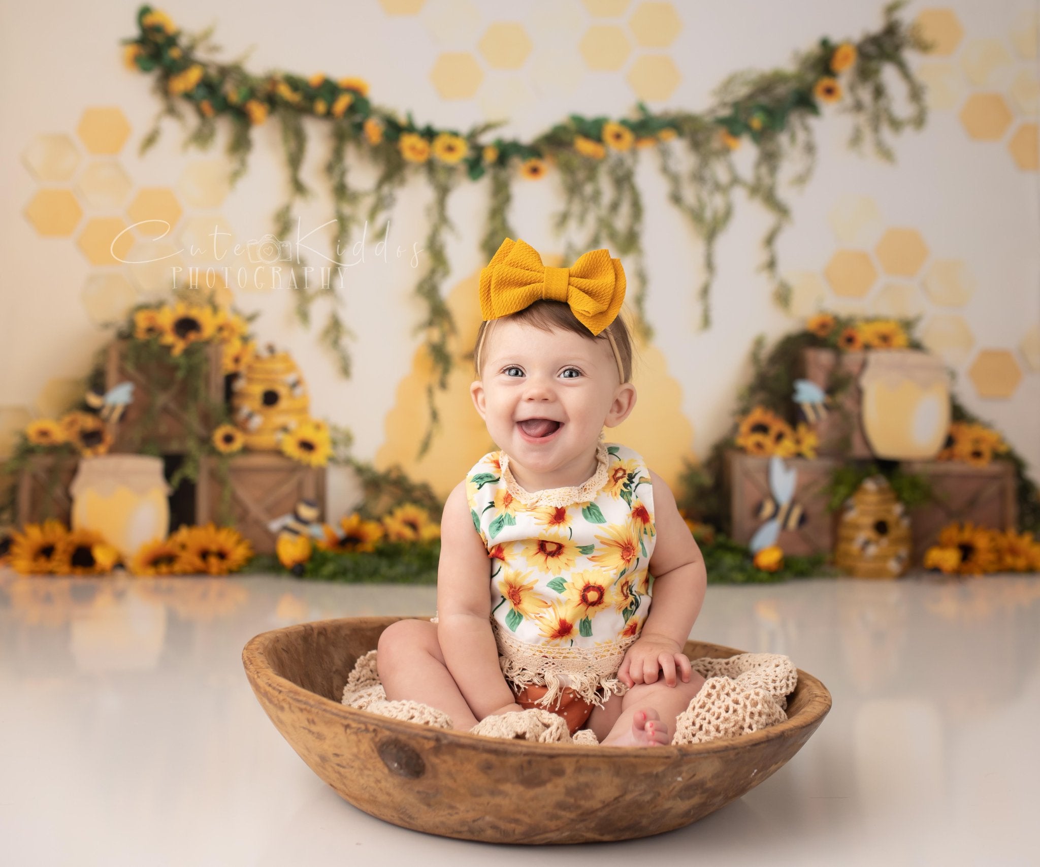 Kate Summer Honey Bee Sunflower Backdrop Designed by Megan Leigh Photography