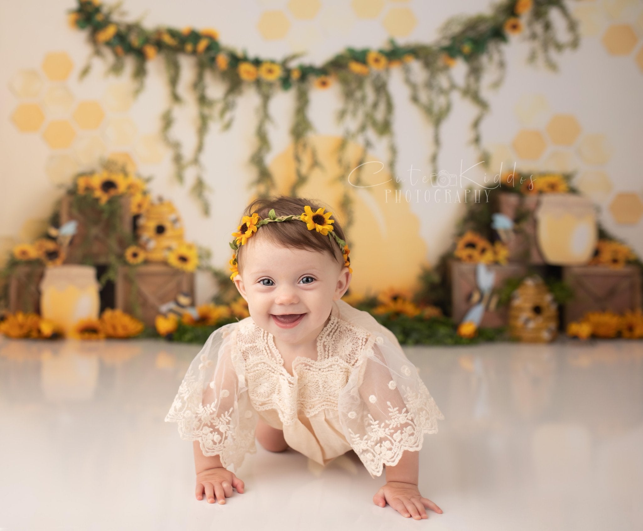 Kate Summer Honey Bee Sunflower Backdrop Designed by Megan Leigh Photography