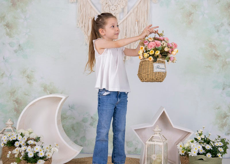 Kate Fine Art Watercolors Green Flowers Abstract Backdrop designed by Veronika Gant -UK