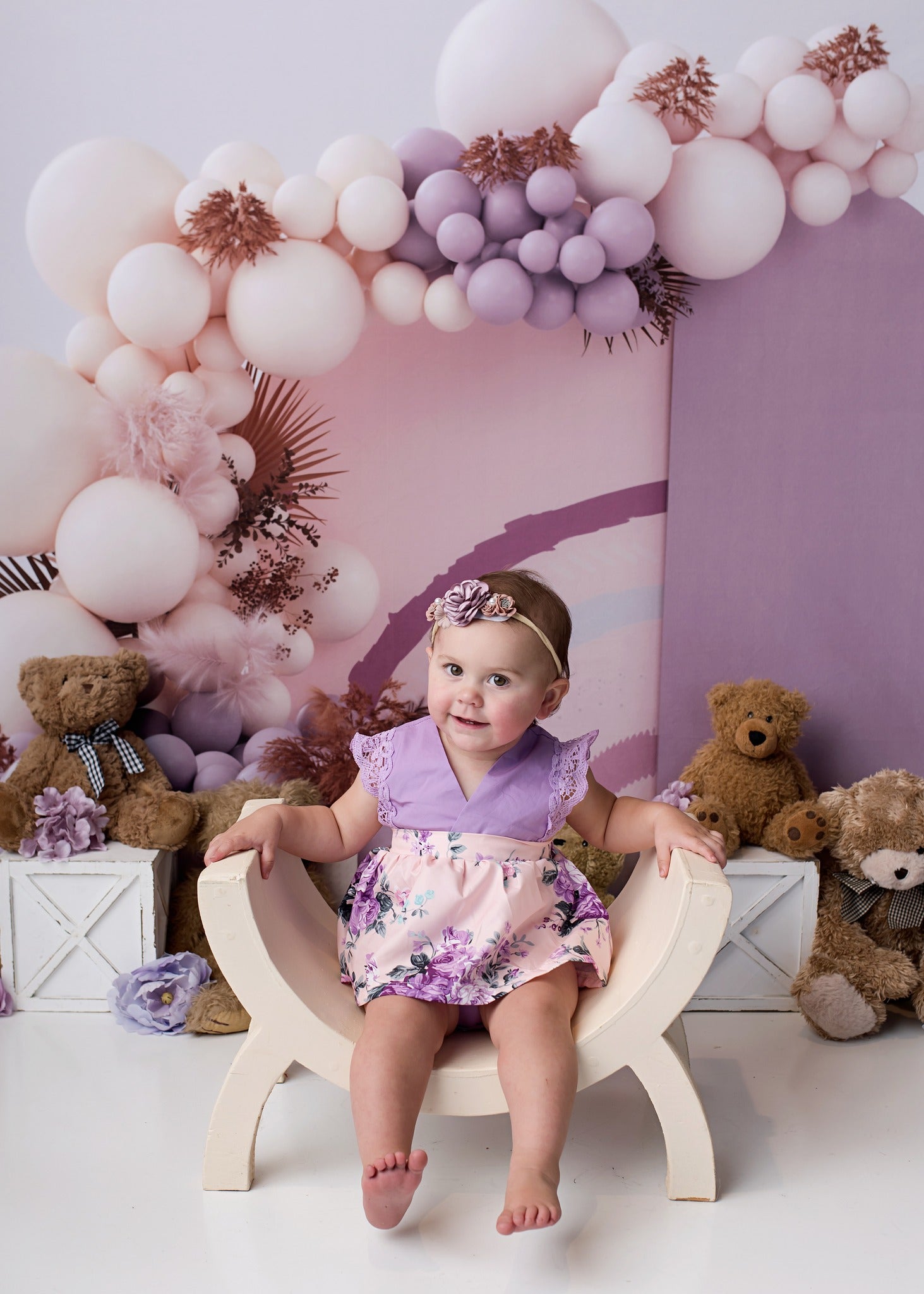 Kate Purple Boho Balloons Backdrop Designed by Uta Mueller Photography