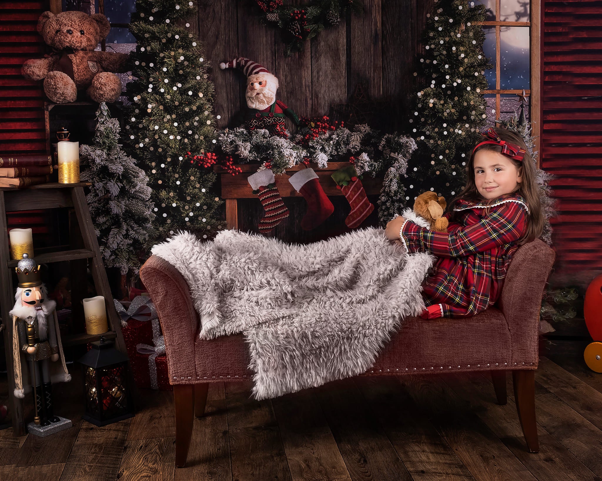 Kate Vintage Christmas Fireplace Teddy Bear Backdrop for Photography -UK