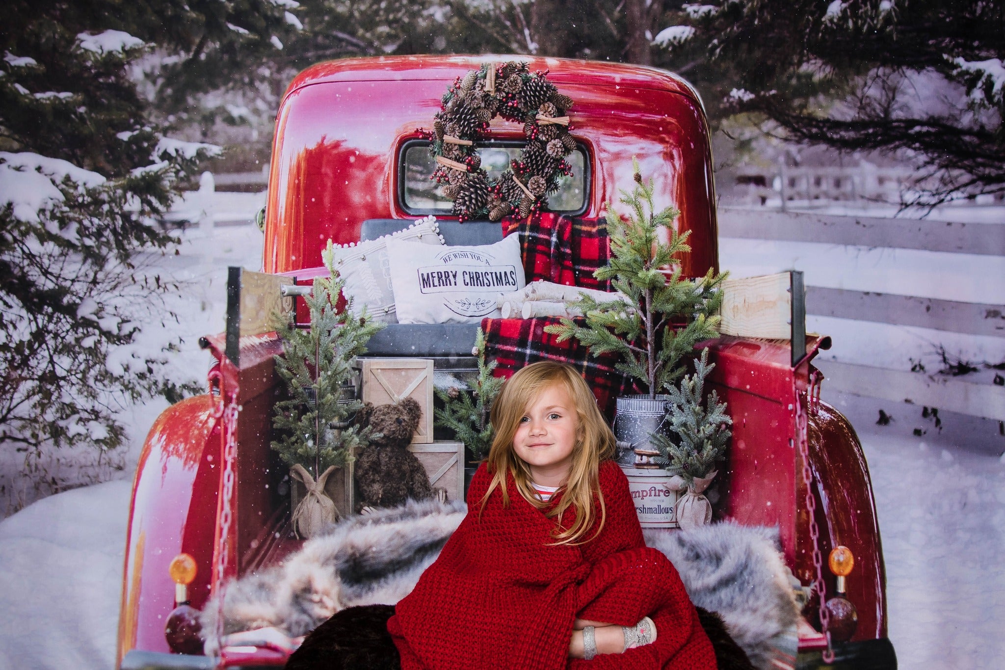 Kate Red Christmas Truck in Snow Backdrop Designed by Mandy Ringe Photography -UK