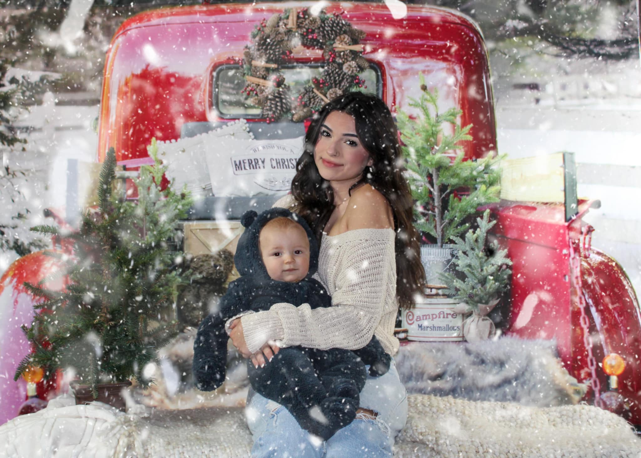 Kate Red Christmas Truck in Snow Backdrop Designed by Mandy Ringe Photography -UK