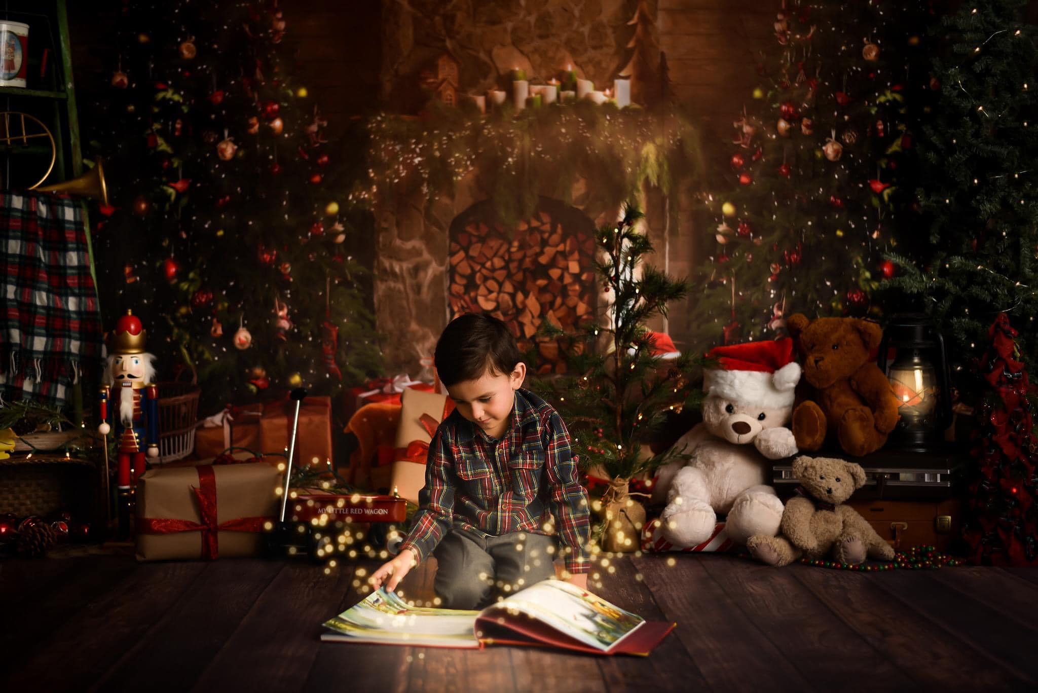 Kate Christmas Tree Fireplace Room Backdrop for Photography -UK