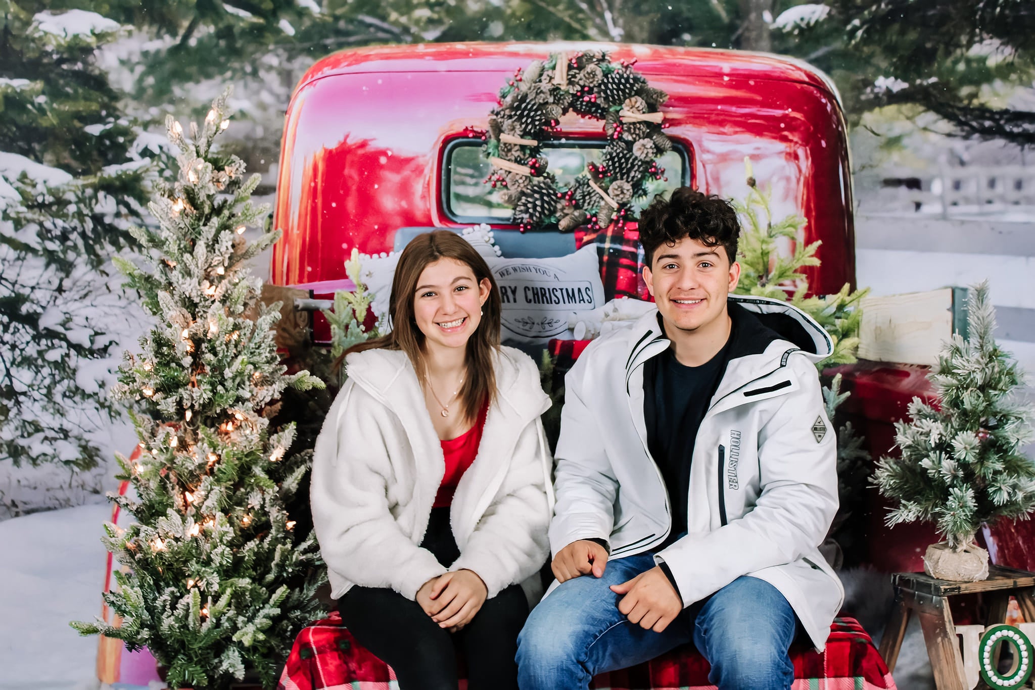 Kate Red Christmas Truck in Snow Backdrop Designed by Mandy Ringe Photography -UK