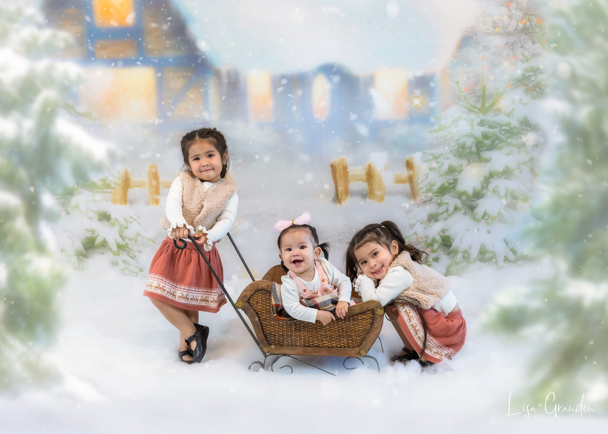 Kate Winter Christmas Snow House Tree Backdrop for Photography -UK