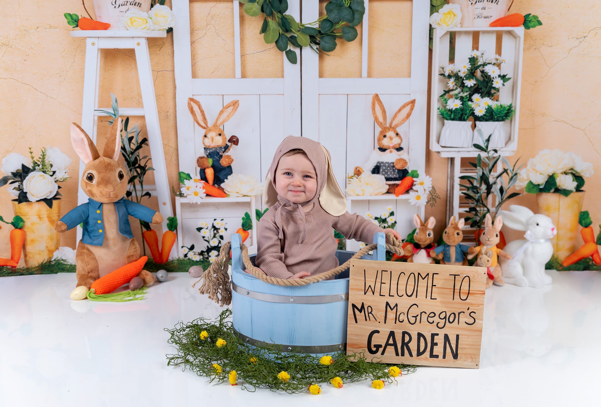 Kate Easter Bunny Yellow Cracked Wall Backdrop Designed by Emetselch -UK