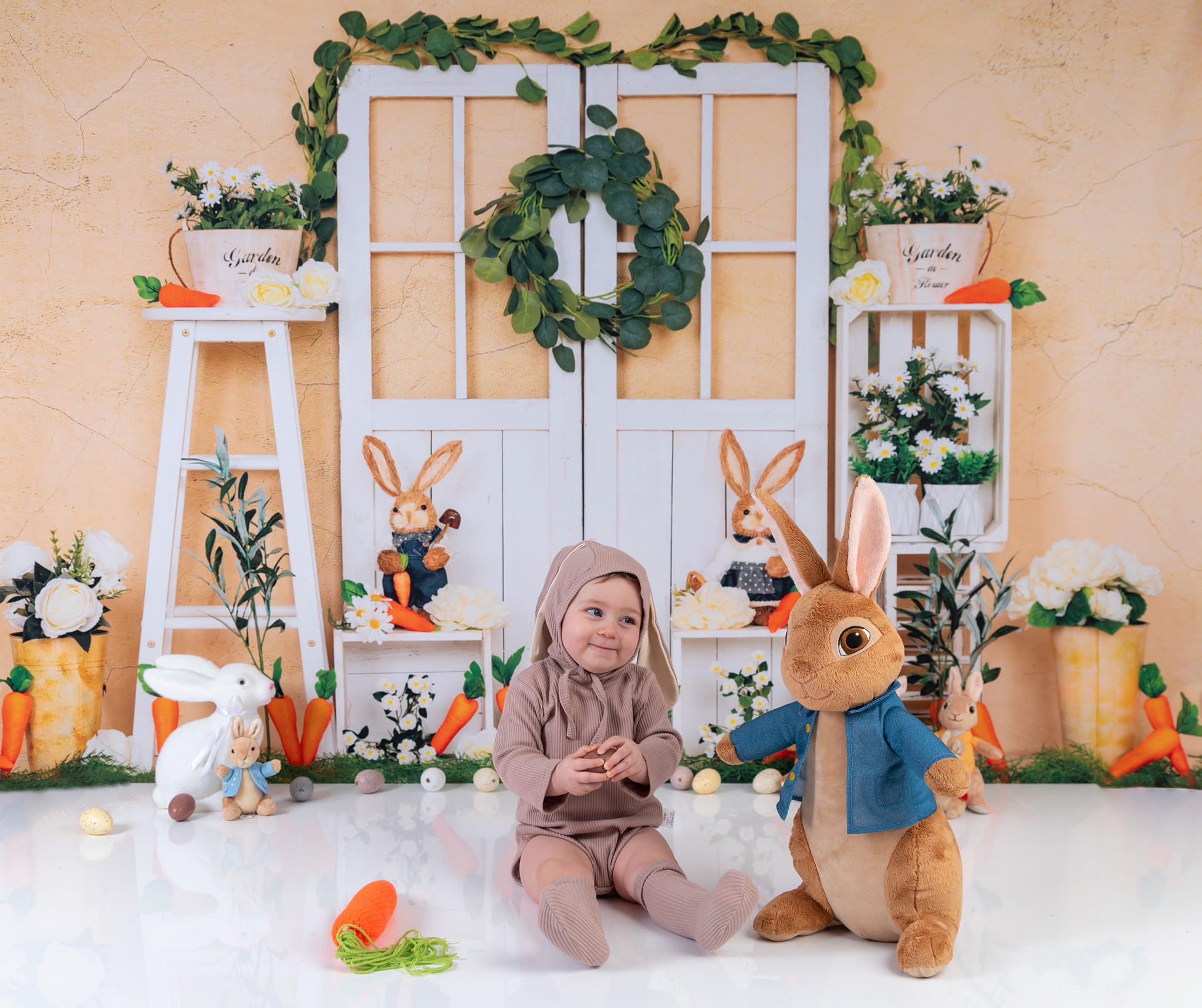 Kate Easter Bunny Yellow Cracked Wall Backdrop Designed by Emetselch -UK