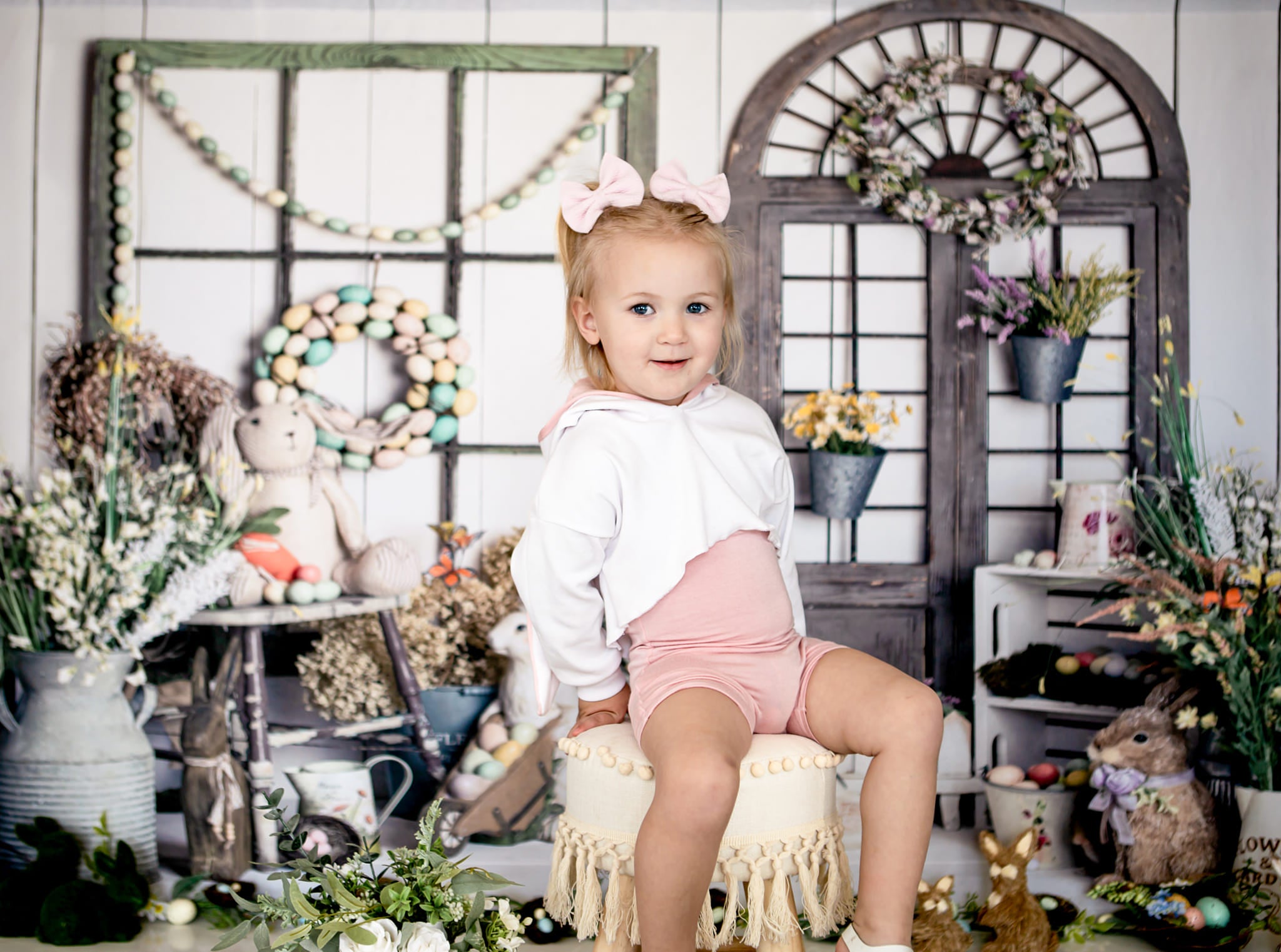 Kate Easter Spring Eggs Rabbit with Flowers Backdrop Designed By Rose Abbas -UK