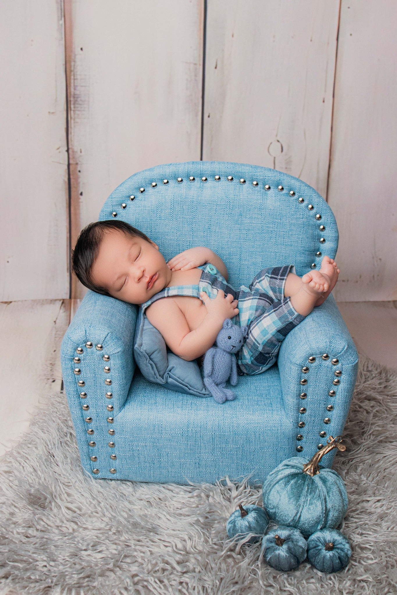 Kate Blue Fabric Mini Sofa with Rivet Newborn Props for Photography -UK