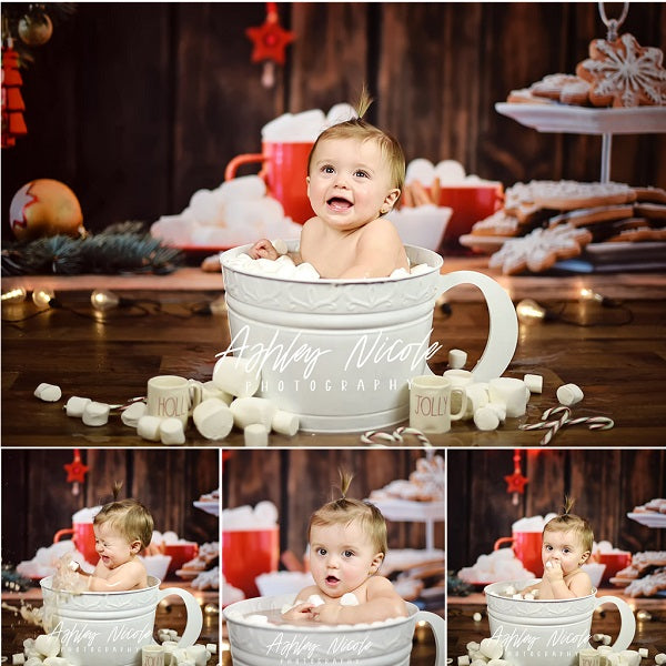 Kate Christmas Cookies Wood Hot Cocoa Backdrop for Photography -UK