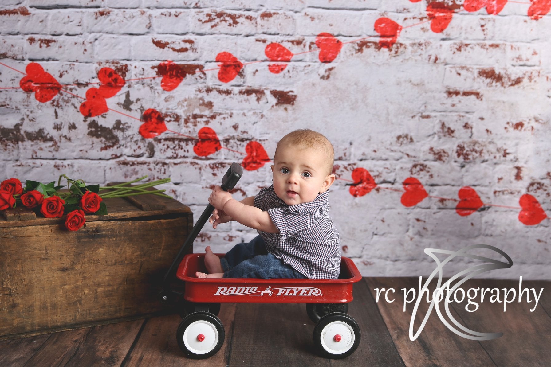 Kate white brick wall with red hearts Valentine's Day Backdrop for Photography designed by Jerry_Sina -UK