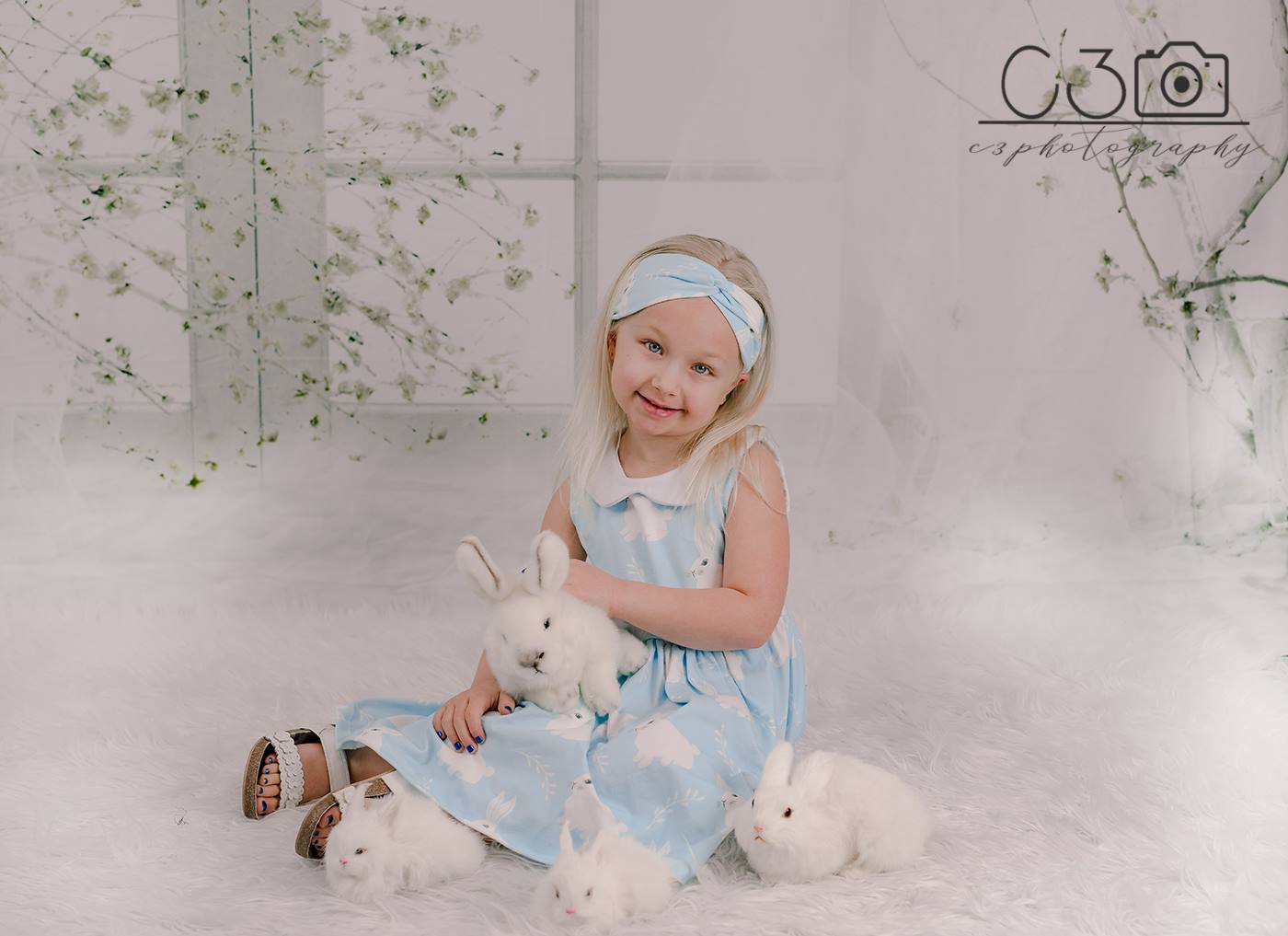 Kate White Windows With Curtains Spring Rattan Backdrop -UK