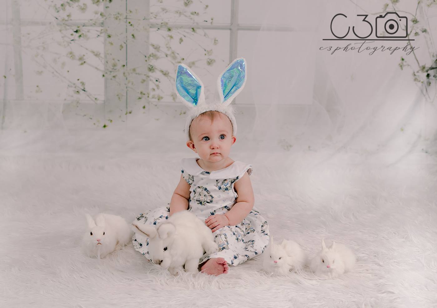 Kate White Windows With Curtains Spring Rattan Backdrop -UK