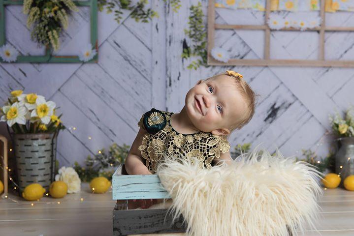 Kate Retro Wood Lemon color and Daisies Spring Backdrop -UK