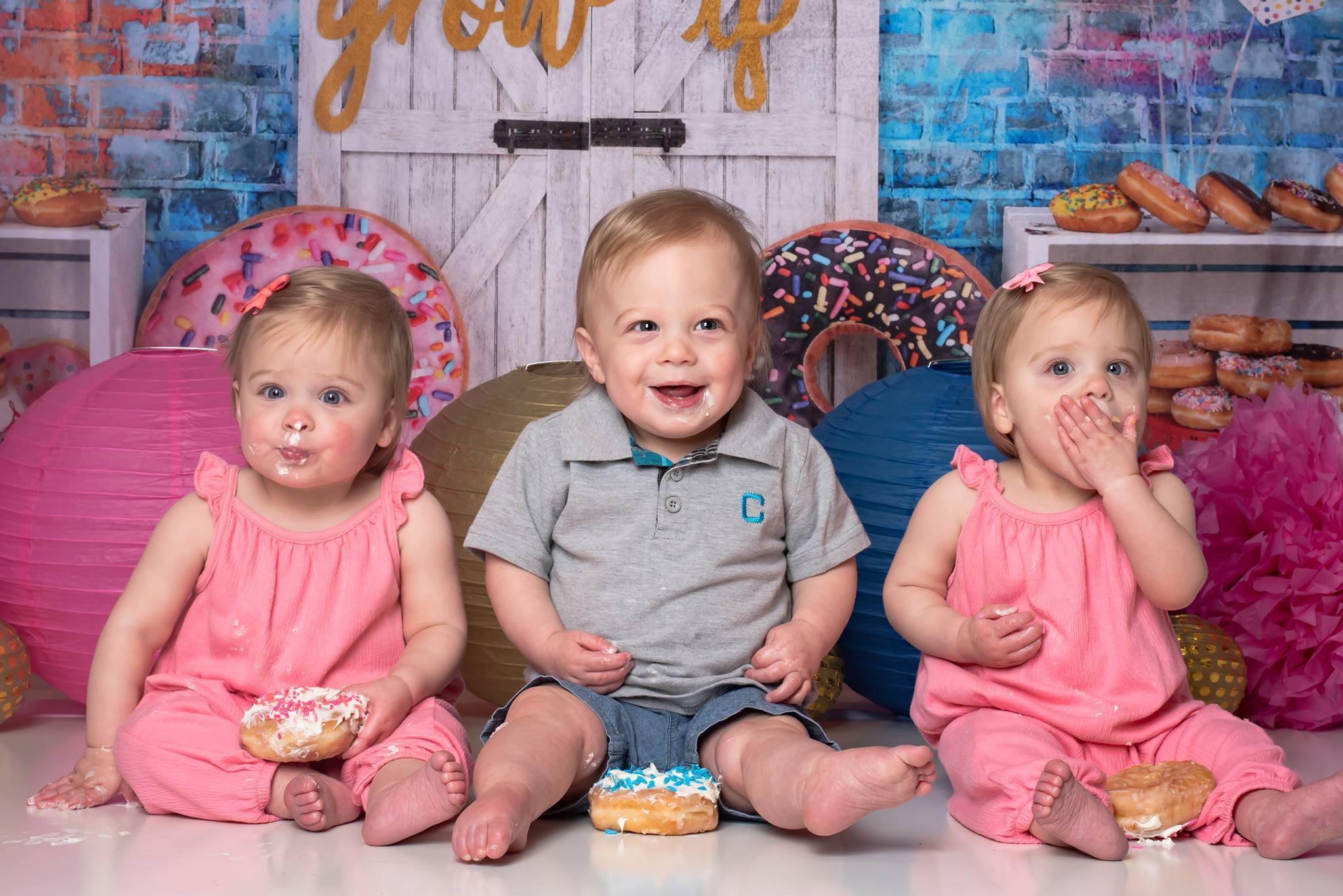 Kate White Door Balloons Banner Do Nut Grow Up Birthday Children Backdrop -UK