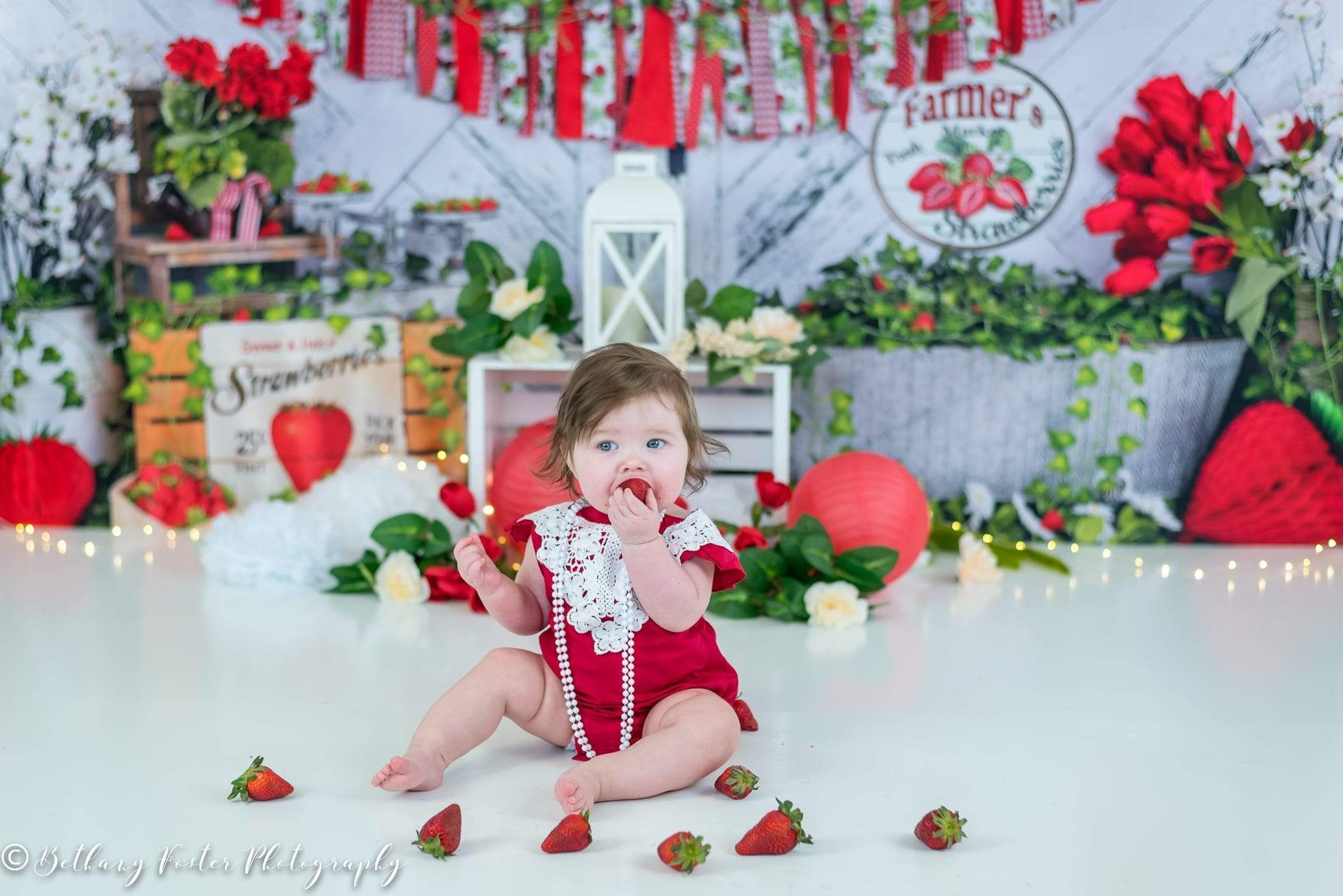 Kate Summer Strawberry White Wooden Board Birthday Backdrop -UK