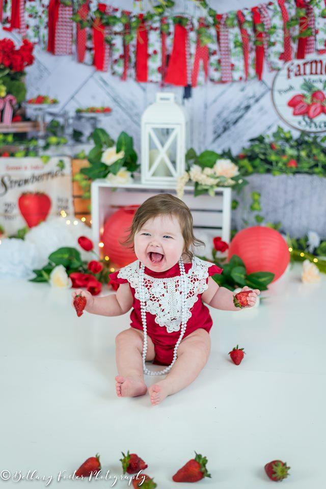 Kate Summer Strawberry White Wooden Board Birthday Backdrop -UK