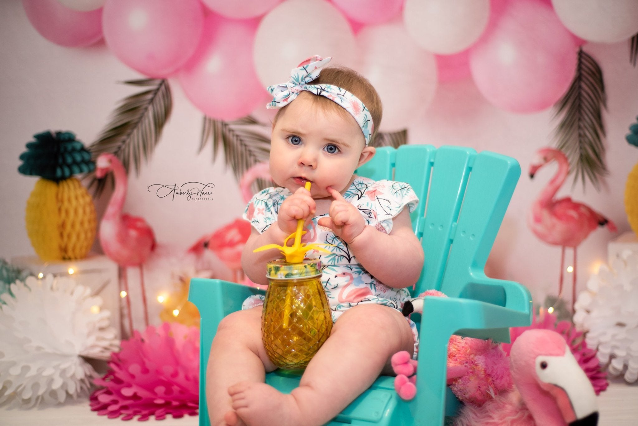 Kate Summer Balloons Flowers Flamingo Backdrop Designed by Mandy Ringe Photography -UK