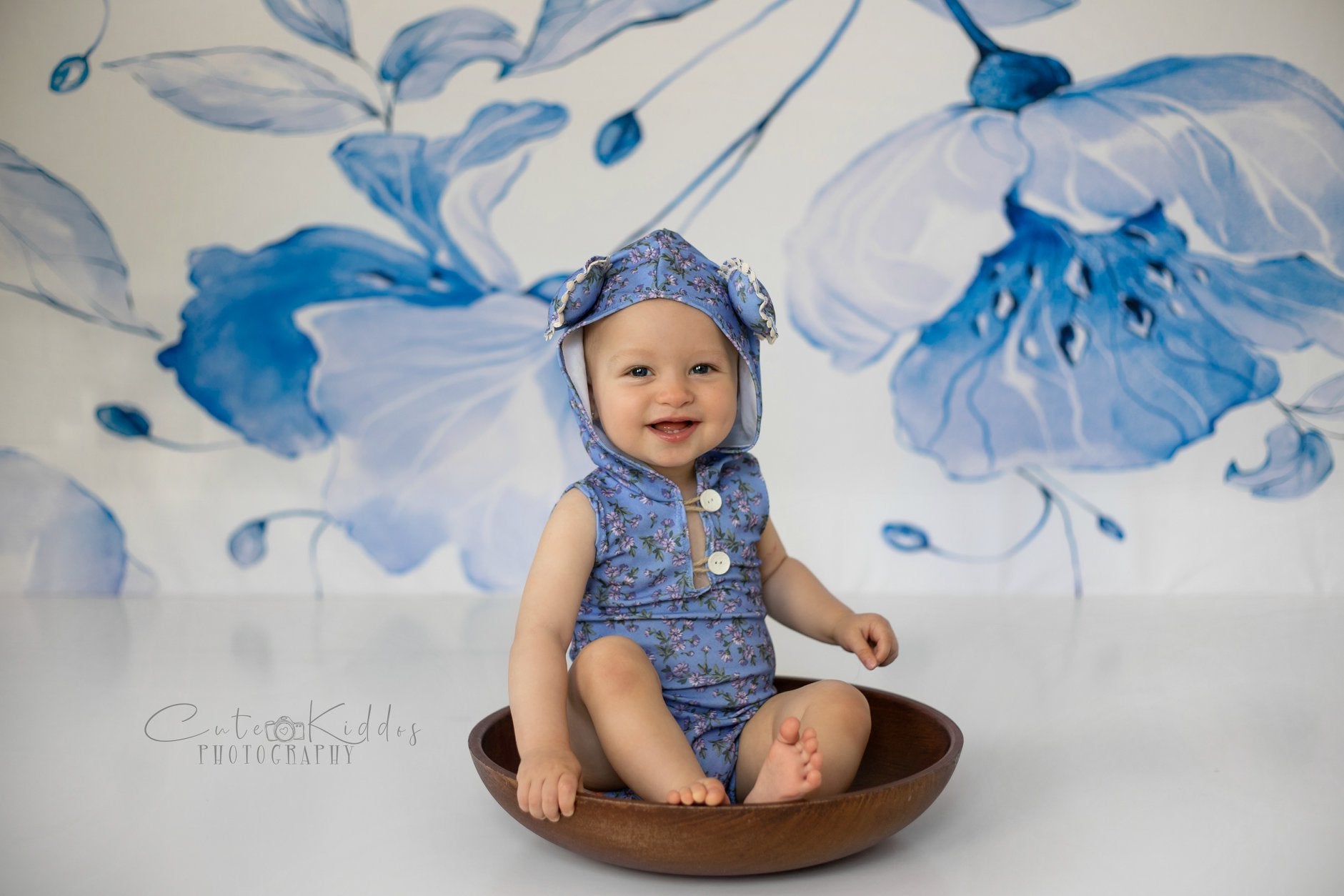 Kate Retro Blue Flower Backdrop for Photography -UK