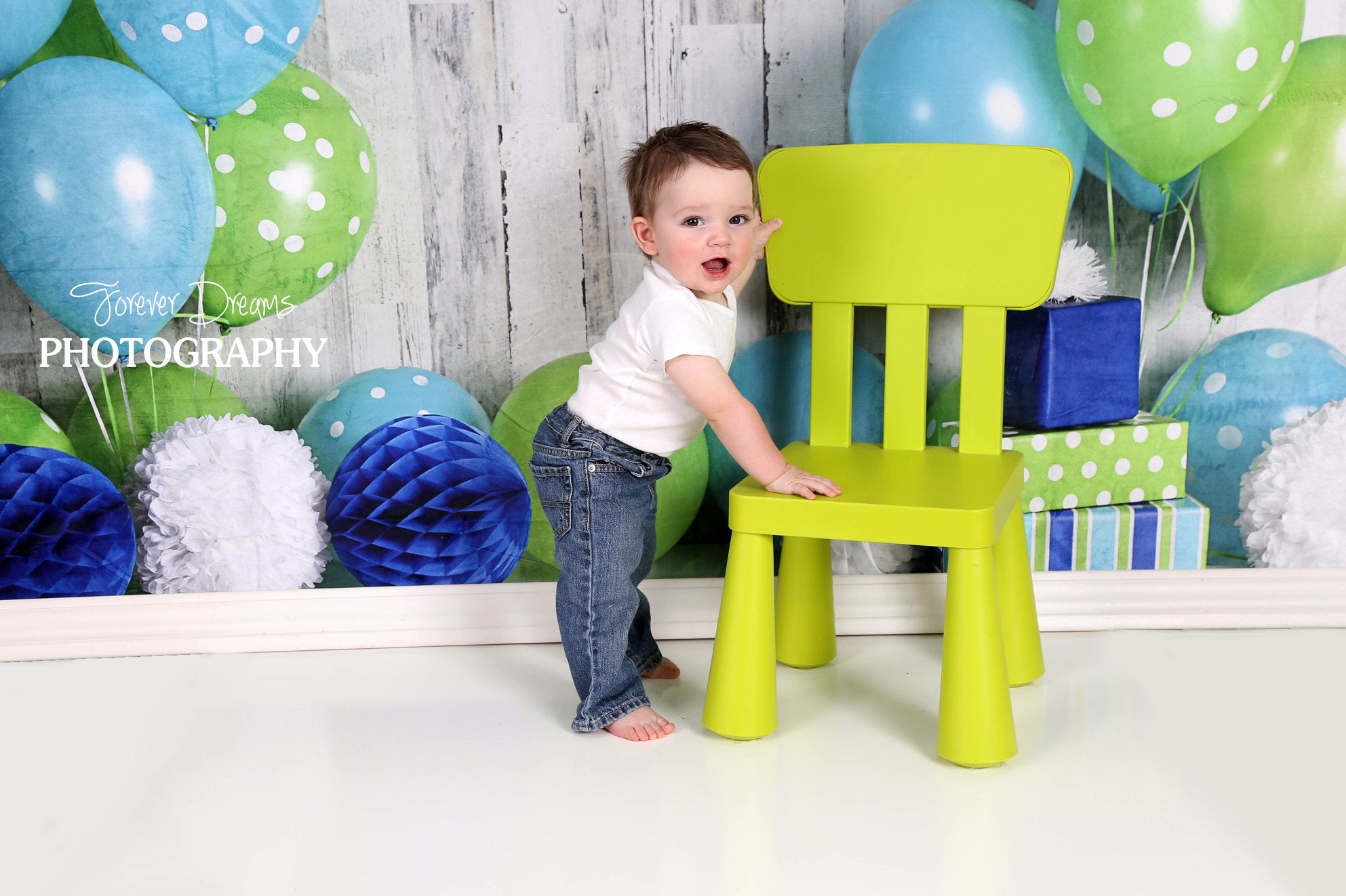 Kate Blue and Lime Green Birthday Children Backdrop Designed by Mandy Ringe Photography -UK