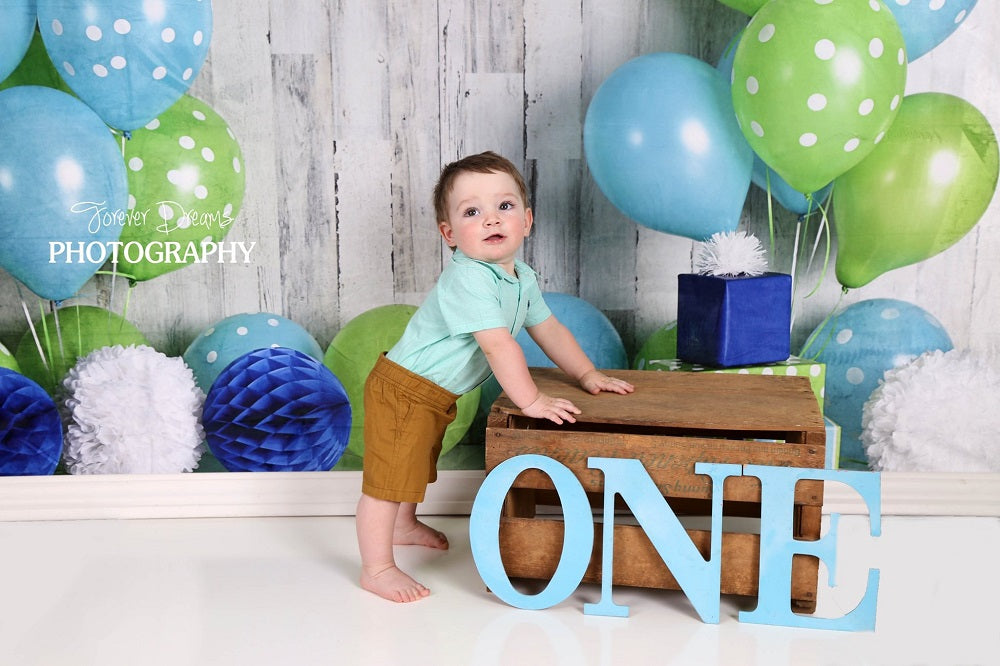 Kate Blue and Lime Green Birthday Children Backdrop Designed by Mandy Ringe Photography -UK