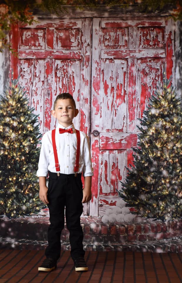 Kate Retro Red Wooden Door Christmas Backdrop Designed by Pamela Gross Hughes -UK