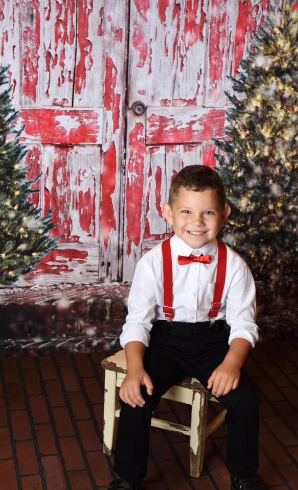 Kate Retro Red Wooden Door Christmas Backdrop Designed by Pamela Gross Hughes -UK