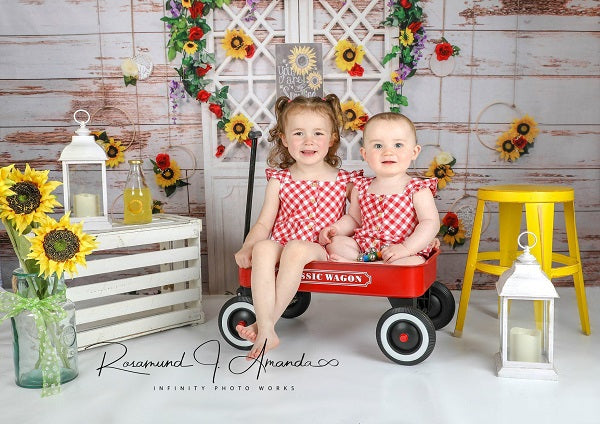 Kate Vintage Wall Summer Sunflower Backdrop Designed by Staci Lynn Photography -UK