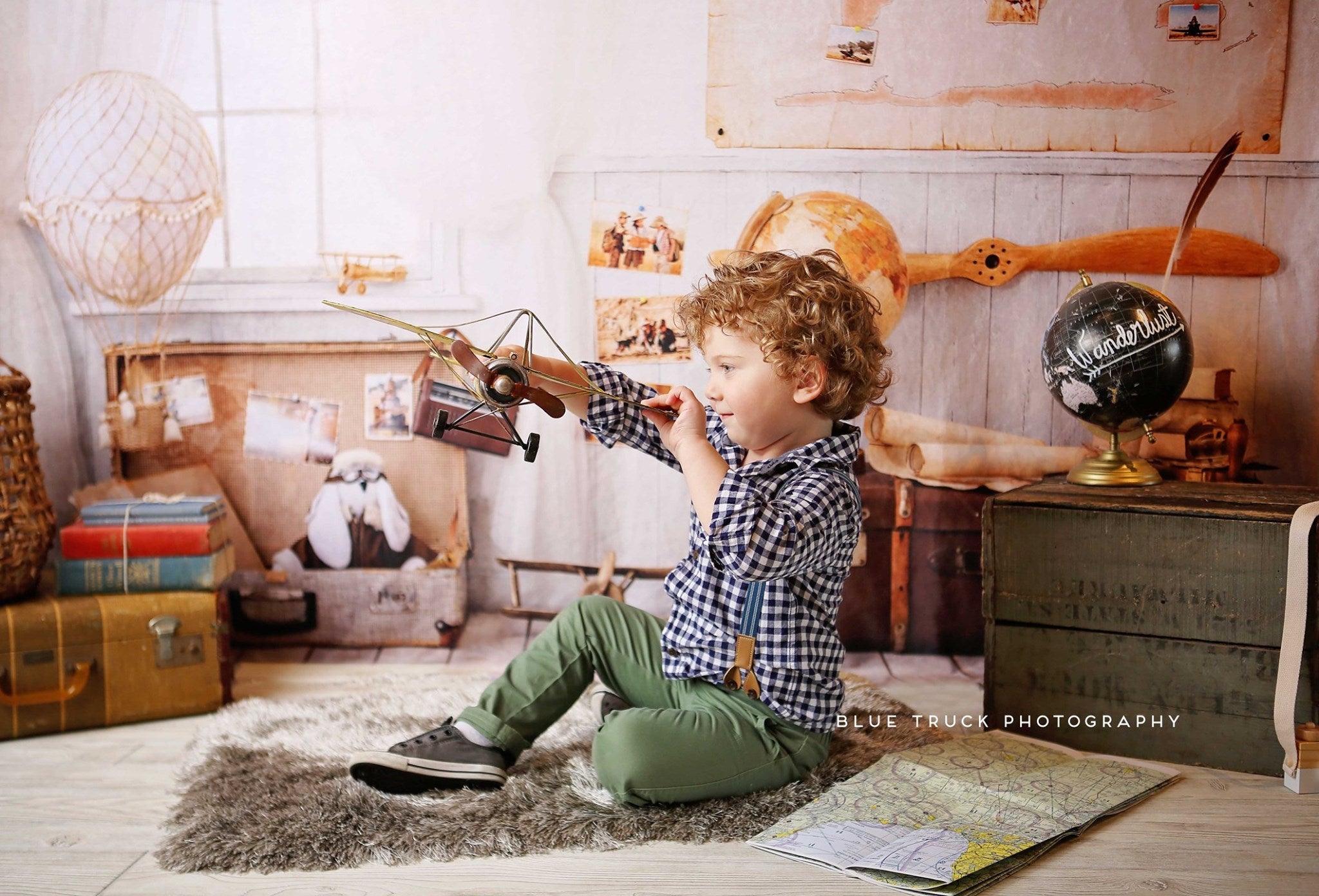 Kate Back to school Children Travel Around the World Adventurer Pilot Backdrop for photography Designed By JFCC -UK