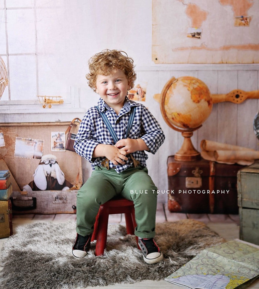 Kate Back to school Children Travel Around the World Adventurer Pilot Backdrop for photography Designed By JFCC -UK