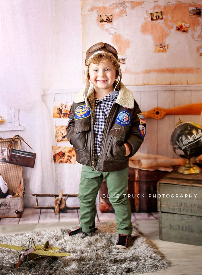 Kate Back to school Children Travel Around the World Adventurer Pilot Backdrop for photography Designed By JFCC -UK
