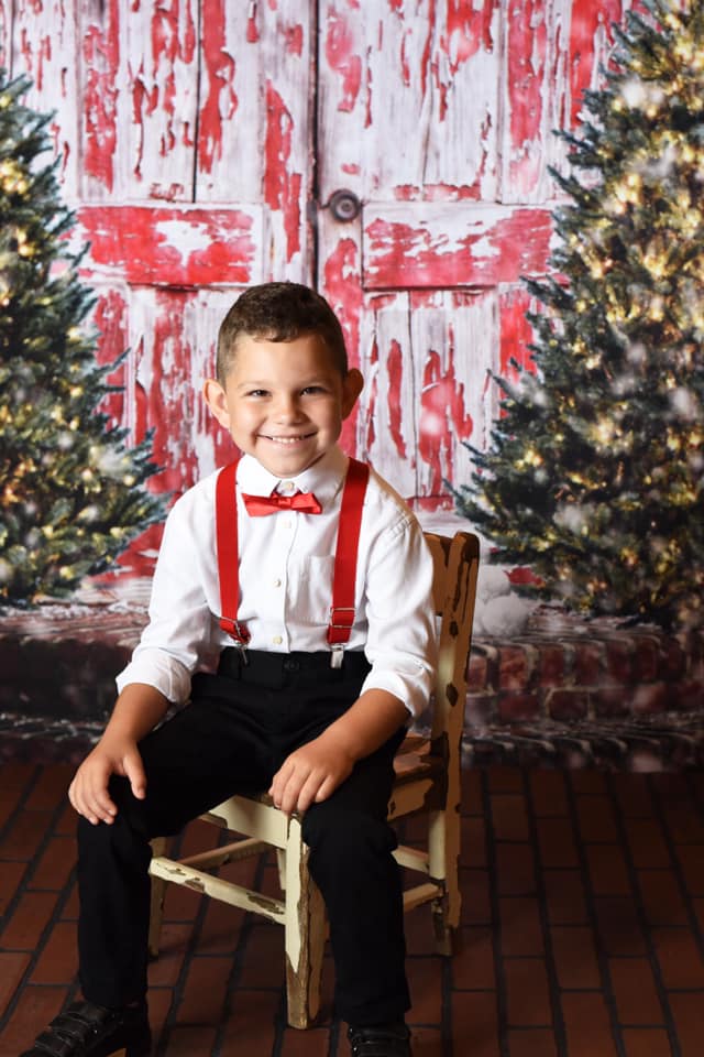 Kate Retro Red Wooden Door Christmas Backdrop Designed by Pamela Gross Hughes -UK