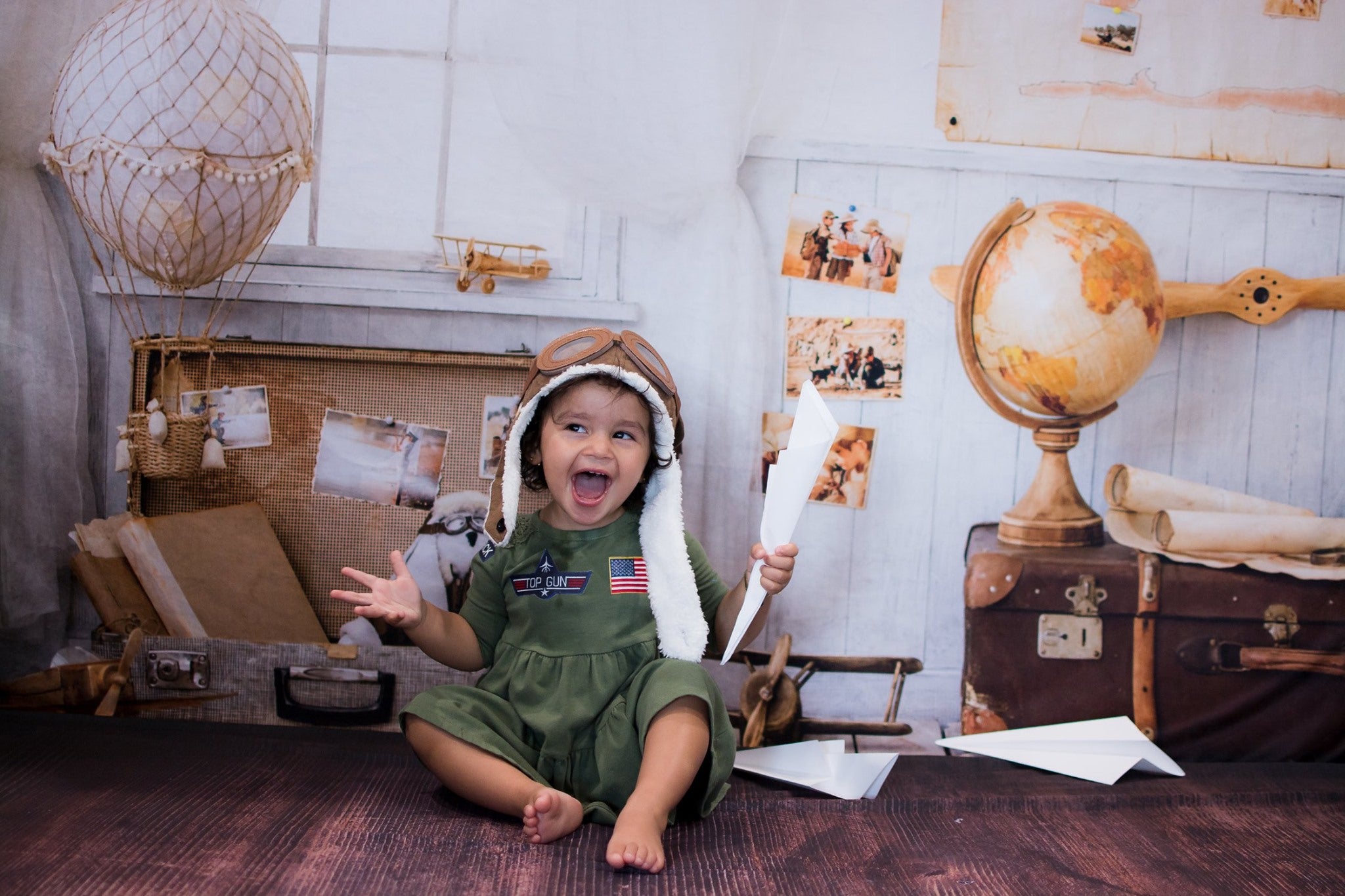 Kate Back to school Children Travel Around the World Adventurer Pilot Backdrop for photography Designed By JFCC -UK