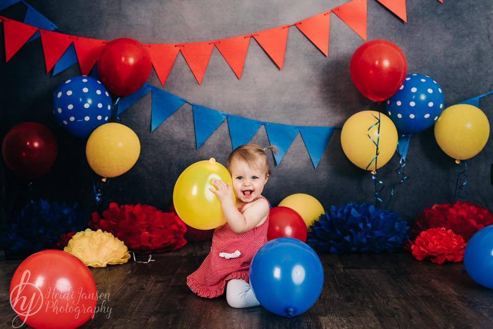 Kate Primary Party with Balloons Backdrop for Children Photography Designed By Tyna Renner -UK