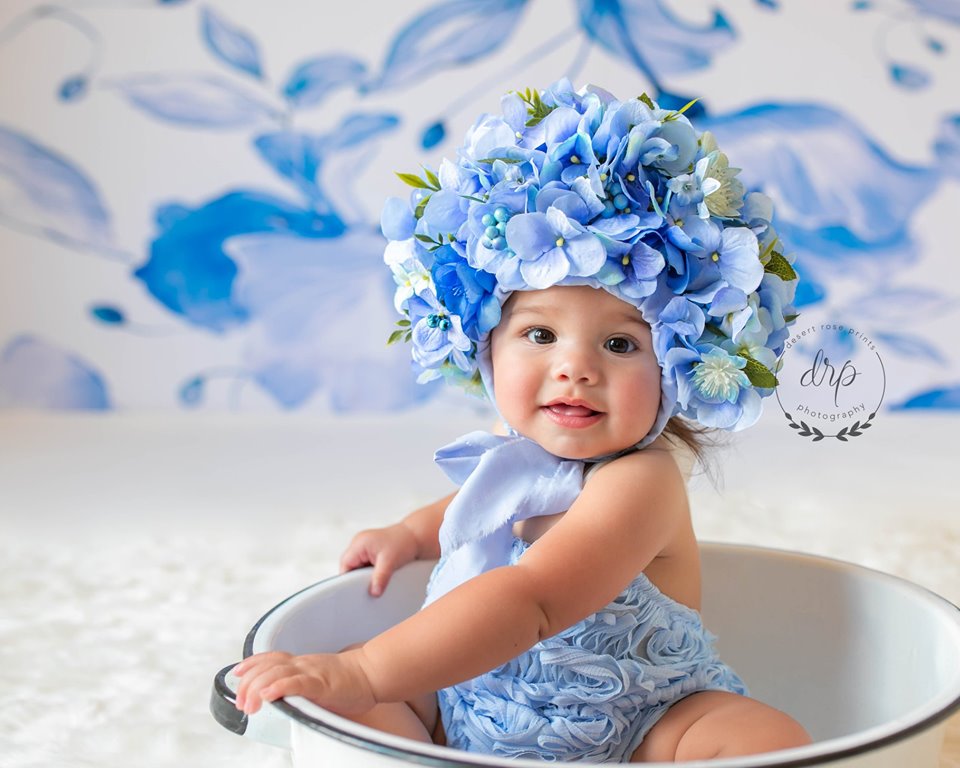 Kate Retro Blue Flower Backdrop for Photography -UK