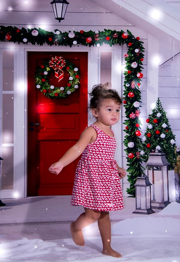 Kate Christmas Red Door White House with Trees Decoration Backdrop for Photography -UK