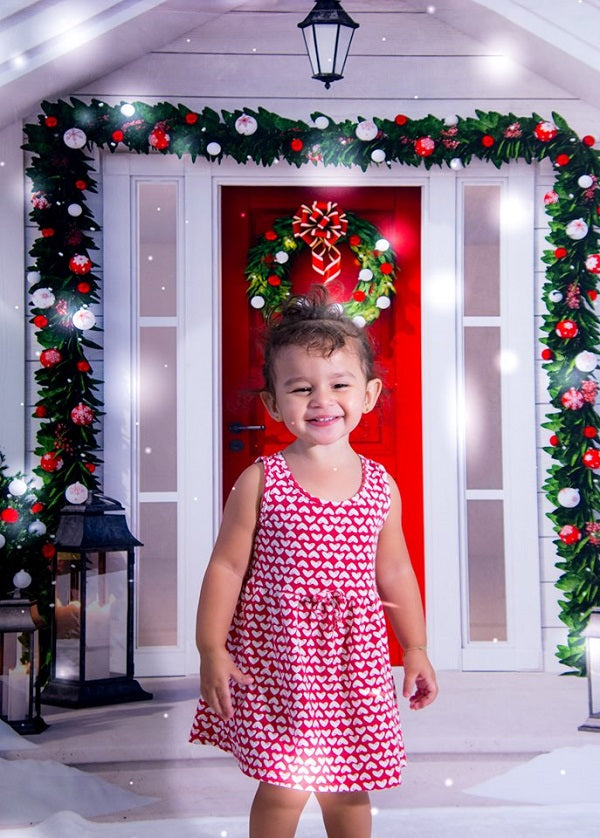 Kate Christmas Red Door White House with Trees Decoration Backdrop for Photography -UK