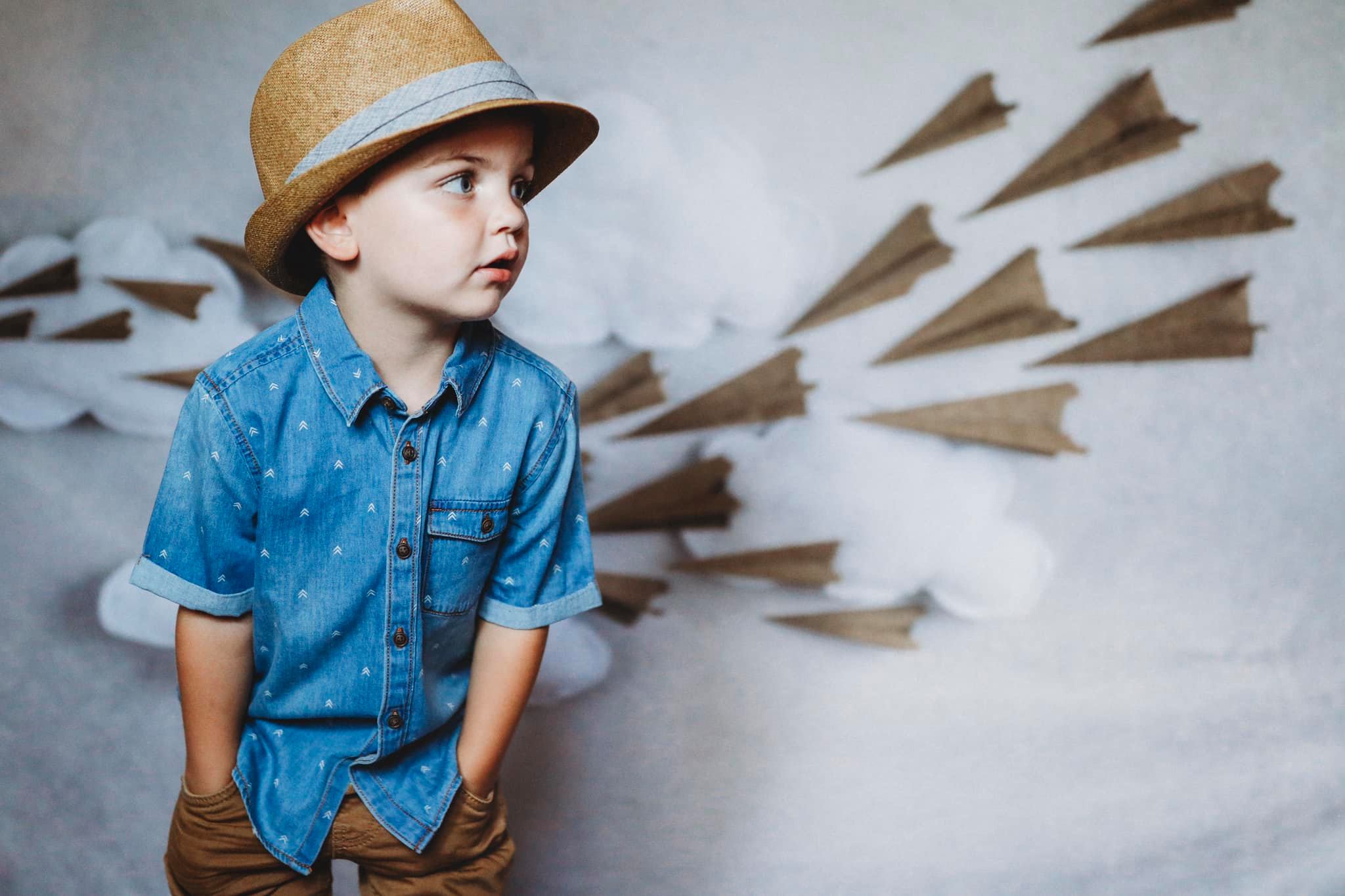 Kate Paper Airplane with Clouds Children Backdrop for Photography Designed by Danette Kay Photography -UK