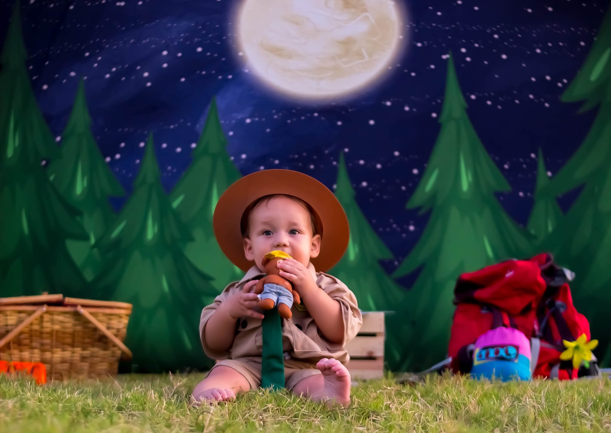 Kate Christmas Farm Night with Moon Backdrop Designed By Jerry_Sina -UK