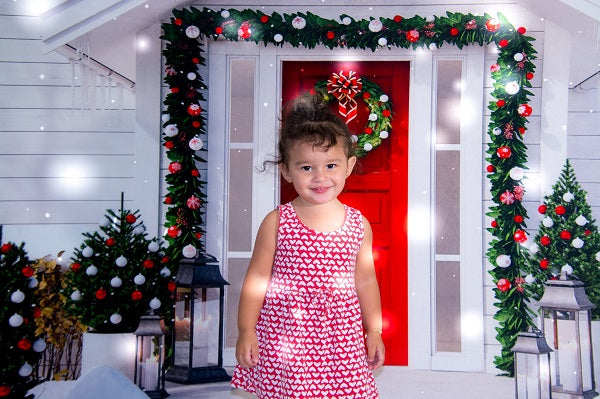 Kate Christmas Red Door White House with Trees Decoration Backdrop for Photography -UK